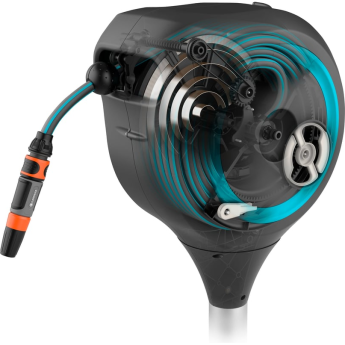 Катушка со шлангом автоматическая GARDENA ROLLUP M (голубой цвет) для террас